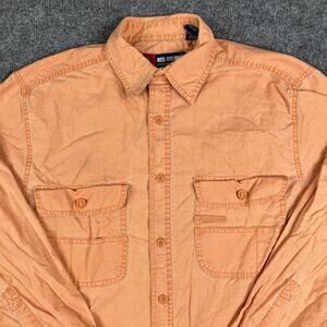 Reel Legends Button Shirt Mens Size M Orange Outdoor Utility Long Sleeve
